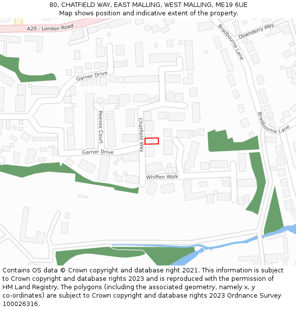 80, CHATFIELD WAY, EAST MALLING, WEST MALLING, ME19 6UE: Location map and indicative extent of plot