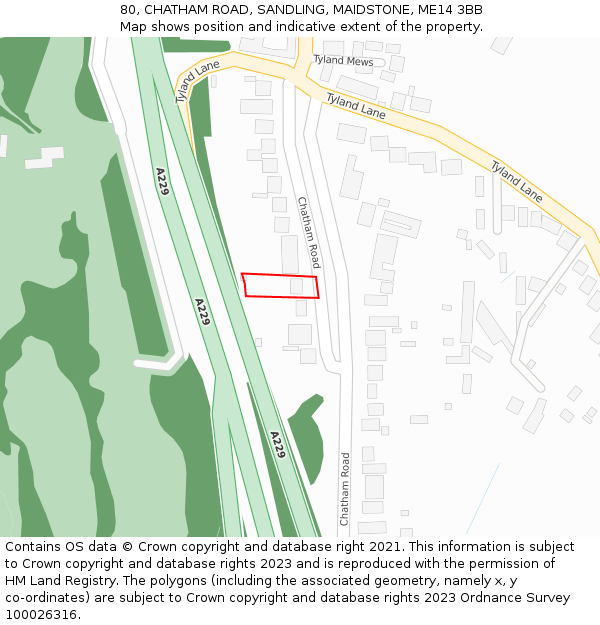80, CHATHAM ROAD, SANDLING, MAIDSTONE, ME14 3BB: Location map and indicative extent of plot