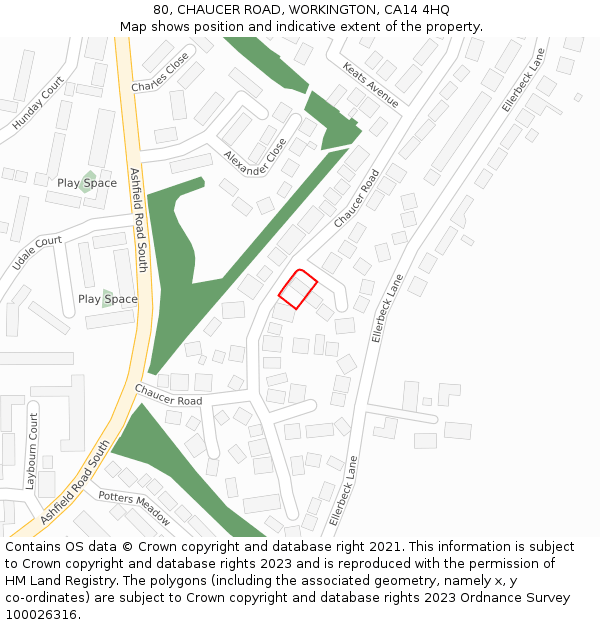 80, CHAUCER ROAD, WORKINGTON, CA14 4HQ: Location map and indicative extent of plot