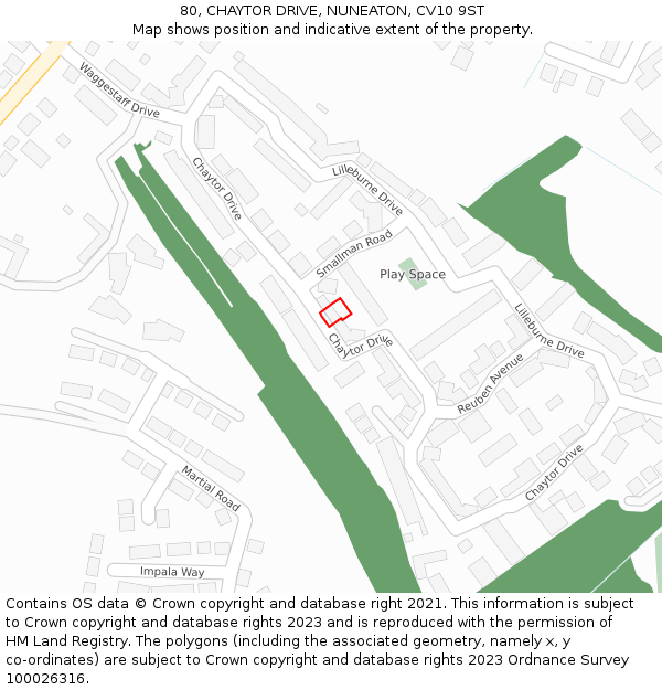 80, CHAYTOR DRIVE, NUNEATON, CV10 9ST: Location map and indicative extent of plot