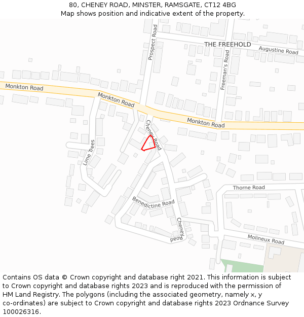 80, CHENEY ROAD, MINSTER, RAMSGATE, CT12 4BG: Location map and indicative extent of plot