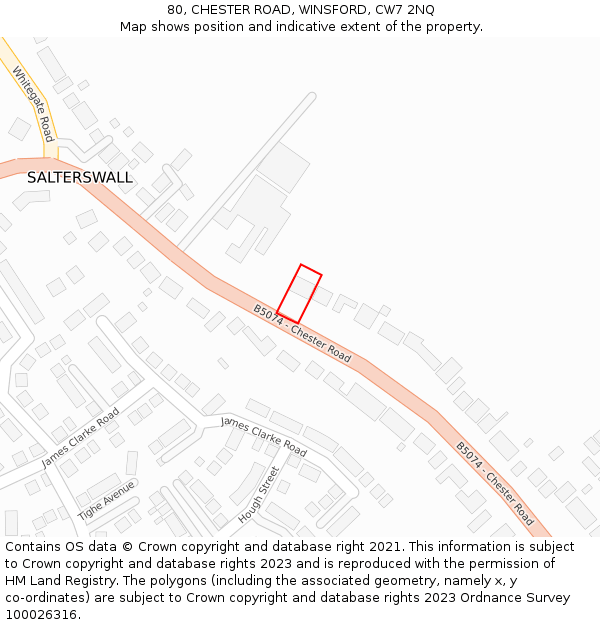 80, CHESTER ROAD, WINSFORD, CW7 2NQ: Location map and indicative extent of plot
