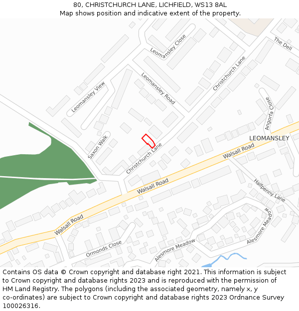 80, CHRISTCHURCH LANE, LICHFIELD, WS13 8AL: Location map and indicative extent of plot