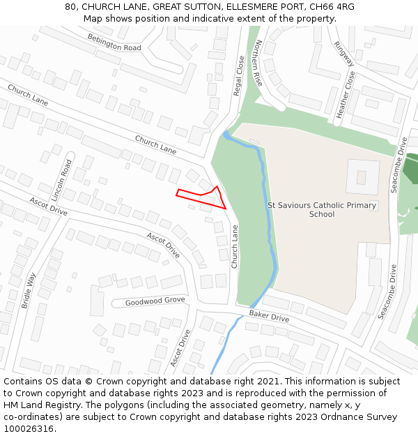 80, CHURCH LANE, GREAT SUTTON, ELLESMERE PORT, CH66 4RG: Location map and indicative extent of plot