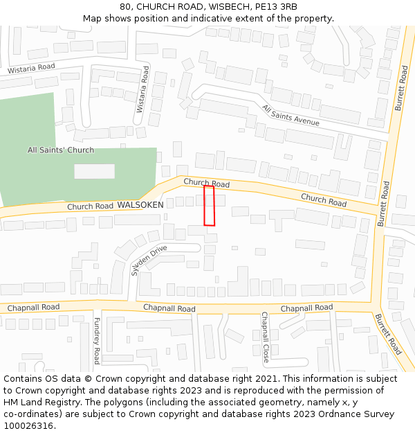 80, CHURCH ROAD, WISBECH, PE13 3RB: Location map and indicative extent of plot