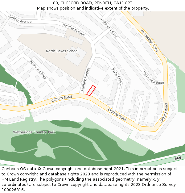 80, CLIFFORD ROAD, PENRITH, CA11 8PT: Location map and indicative extent of plot