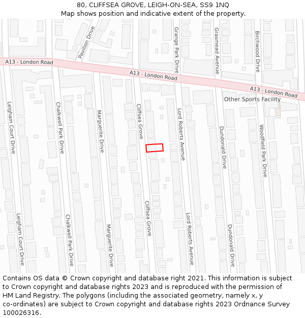 80, CLIFFSEA GROVE, LEIGH-ON-SEA, SS9 1NQ: Location map and indicative extent of plot