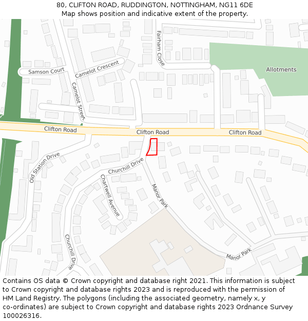 80, CLIFTON ROAD, RUDDINGTON, NOTTINGHAM, NG11 6DE: Location map and indicative extent of plot