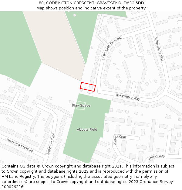 80, CODRINGTON CRESCENT, GRAVESEND, DA12 5DD: Location map and indicative extent of plot