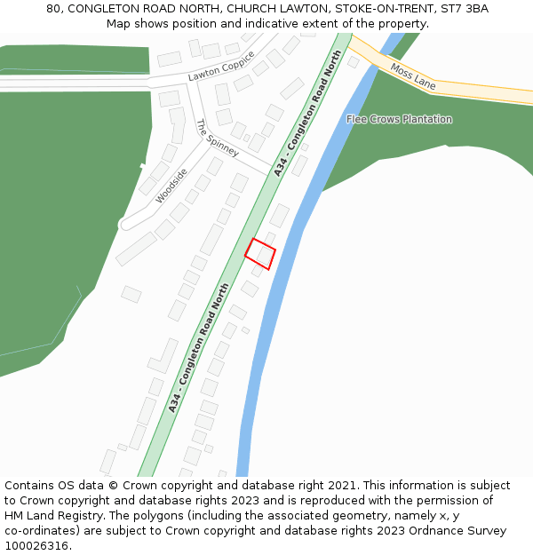 80, CONGLETON ROAD NORTH, CHURCH LAWTON, STOKE-ON-TRENT, ST7 3BA: Location map and indicative extent of plot