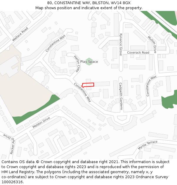 80, CONSTANTINE WAY, BILSTON, WV14 8GX: Location map and indicative extent of plot