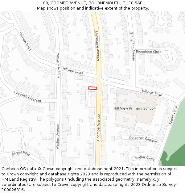 80, COOMBE AVENUE, BOURNEMOUTH, BH10 5AE: Location map and indicative extent of plot