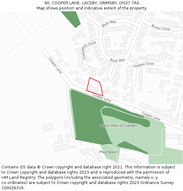 80, COOPER LANE, LACEBY, GRIMSBY, DN37 7AS: Location map and indicative extent of plot