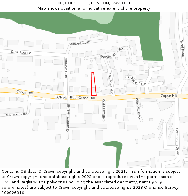 80, COPSE HILL, LONDON, SW20 0EF: Location map and indicative extent of plot