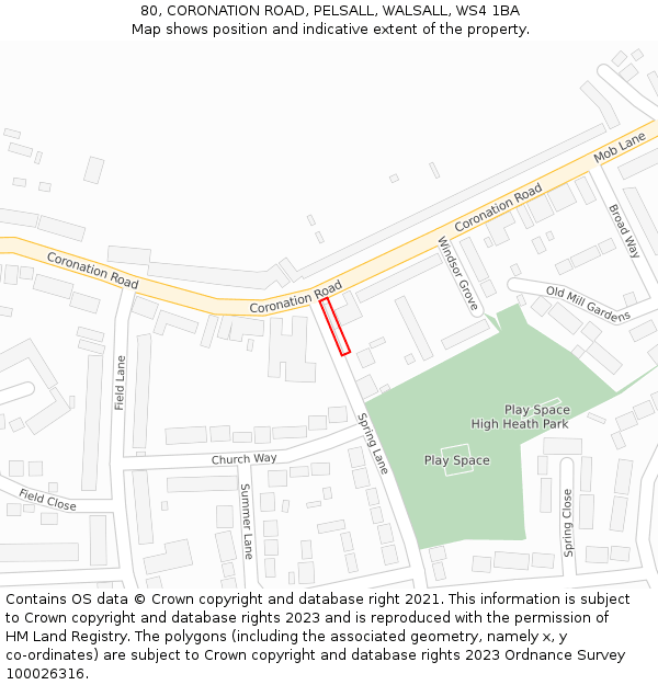 80, CORONATION ROAD, PELSALL, WALSALL, WS4 1BA: Location map and indicative extent of plot