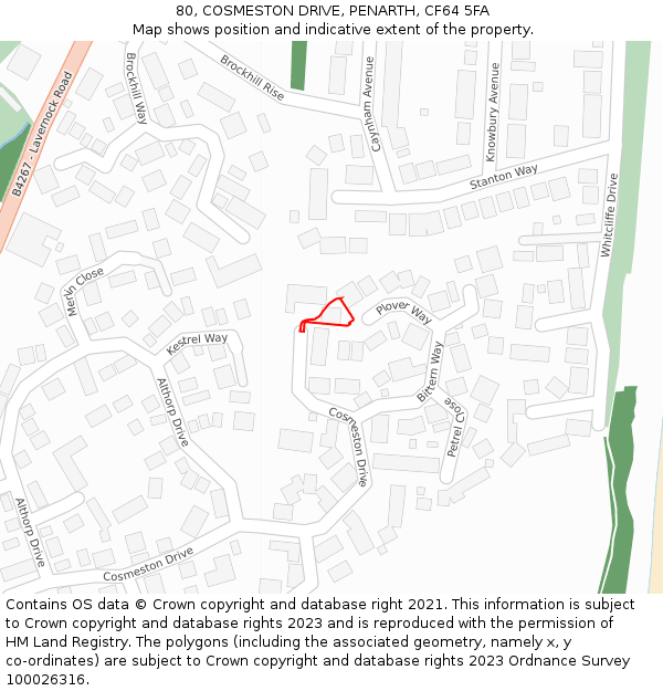 80, COSMESTON DRIVE, PENARTH, CF64 5FA: Location map and indicative extent of plot