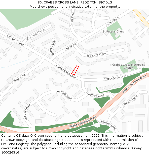 80, CRABBS CROSS LANE, REDDITCH, B97 5LG: Location map and indicative extent of plot