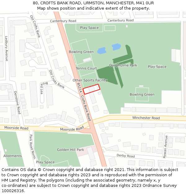 80, CROFTS BANK ROAD, URMSTON, MANCHESTER, M41 0UR: Location map and indicative extent of plot