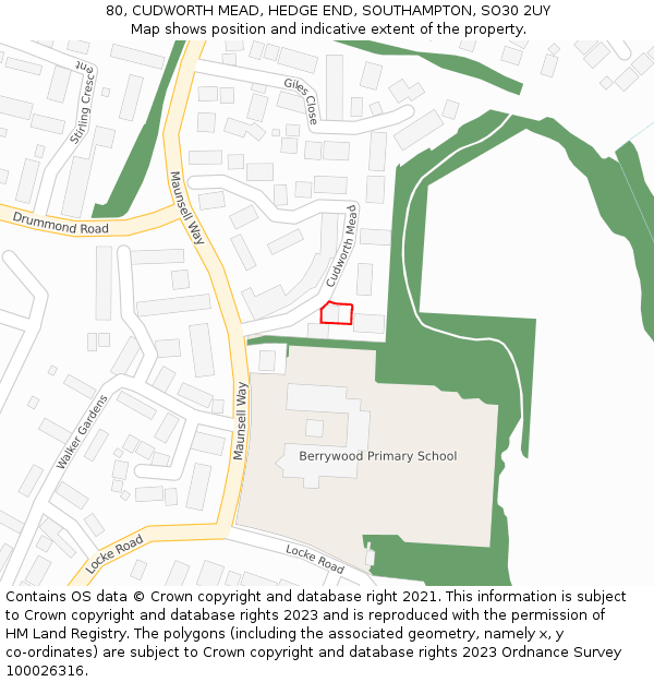 80, CUDWORTH MEAD, HEDGE END, SOUTHAMPTON, SO30 2UY: Location map and indicative extent of plot