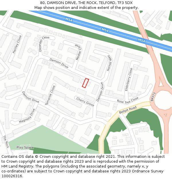 80, DAMSON DRIVE, THE ROCK, TELFORD, TF3 5DX: Location map and indicative extent of plot
