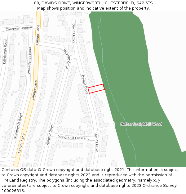 80, DAVIDS DRIVE, WINGERWORTH, CHESTERFIELD, S42 6TS: Location map and indicative extent of plot