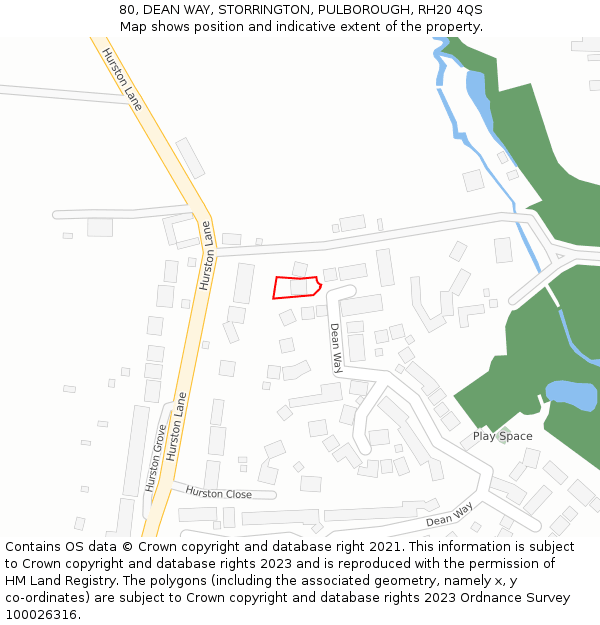 80, DEAN WAY, STORRINGTON, PULBOROUGH, RH20 4QS: Location map and indicative extent of plot