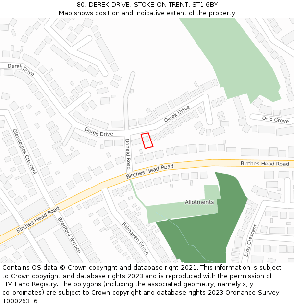 80, DEREK DRIVE, STOKE-ON-TRENT, ST1 6BY: Location map and indicative extent of plot