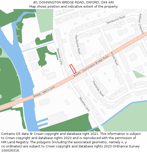 80, DONNINGTON BRIDGE ROAD, OXFORD, OX4 4AY: Location map and indicative extent of plot