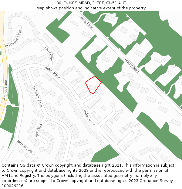 80, DUKES MEAD, FLEET, GU51 4HE: Location map and indicative extent of plot