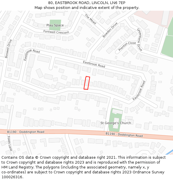 80, EASTBROOK ROAD, LINCOLN, LN6 7EP: Location map and indicative extent of plot