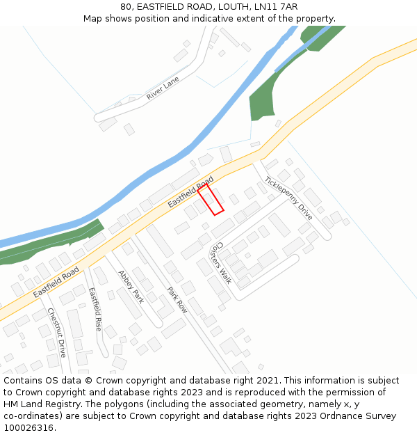 80, EASTFIELD ROAD, LOUTH, LN11 7AR: Location map and indicative extent of plot