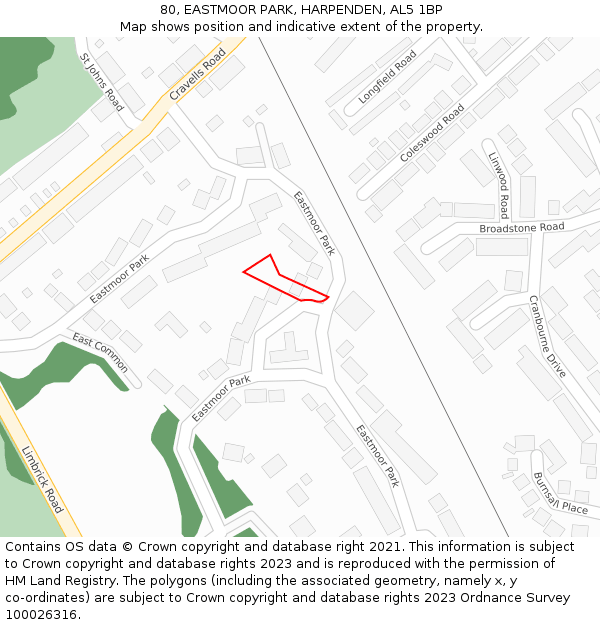 80, EASTMOOR PARK, HARPENDEN, AL5 1BP: Location map and indicative extent of plot