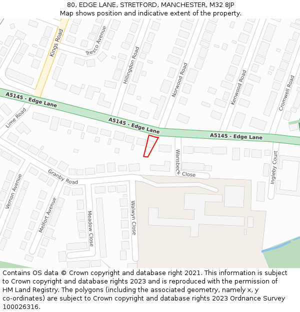 80, EDGE LANE, STRETFORD, MANCHESTER, M32 8JP: Location map and indicative extent of plot