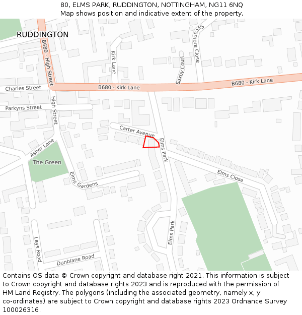 80, ELMS PARK, RUDDINGTON, NOTTINGHAM, NG11 6NQ: Location map and indicative extent of plot