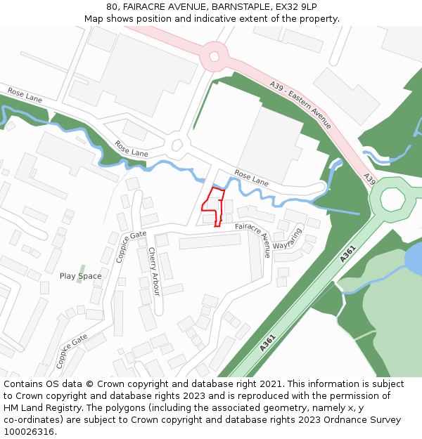 80, FAIRACRE AVENUE, BARNSTAPLE, EX32 9LP: Location map and indicative extent of plot