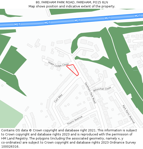 80, FAREHAM PARK ROAD, FAREHAM, PO15 6LN: Location map and indicative extent of plot