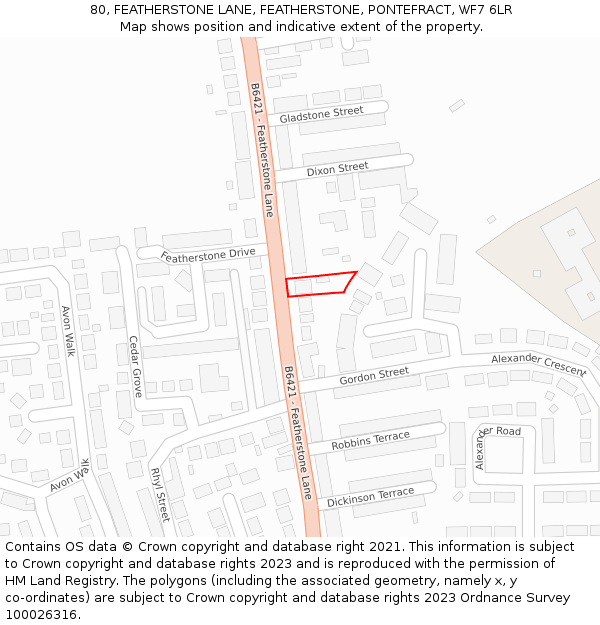 80, FEATHERSTONE LANE, FEATHERSTONE, PONTEFRACT, WF7 6LR: Location map and indicative extent of plot