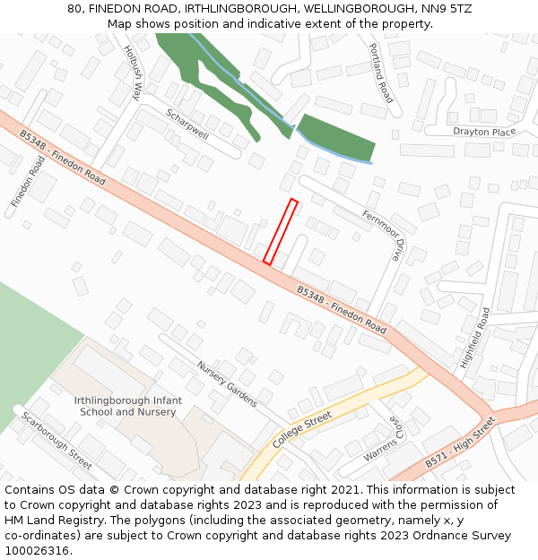 80, FINEDON ROAD, IRTHLINGBOROUGH, WELLINGBOROUGH, NN9 5TZ: Location map and indicative extent of plot