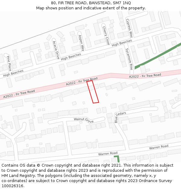 80, FIR TREE ROAD, BANSTEAD, SM7 1NQ: Location map and indicative extent of plot