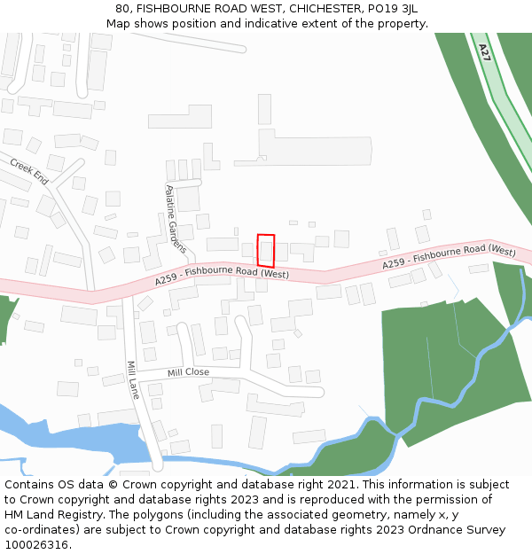 80, FISHBOURNE ROAD WEST, CHICHESTER, PO19 3JL: Location map and indicative extent of plot