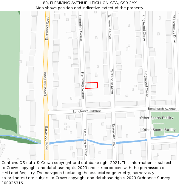 80, FLEMMING AVENUE, LEIGH-ON-SEA, SS9 3AX: Location map and indicative extent of plot