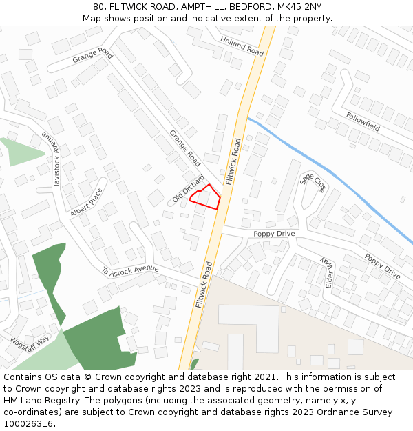 80, FLITWICK ROAD, AMPTHILL, BEDFORD, MK45 2NY: Location map and indicative extent of plot