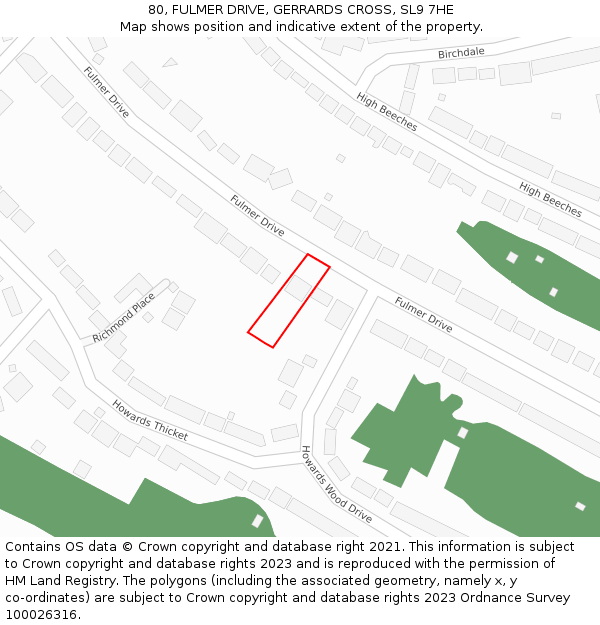 80, FULMER DRIVE, GERRARDS CROSS, SL9 7HE: Location map and indicative extent of plot
