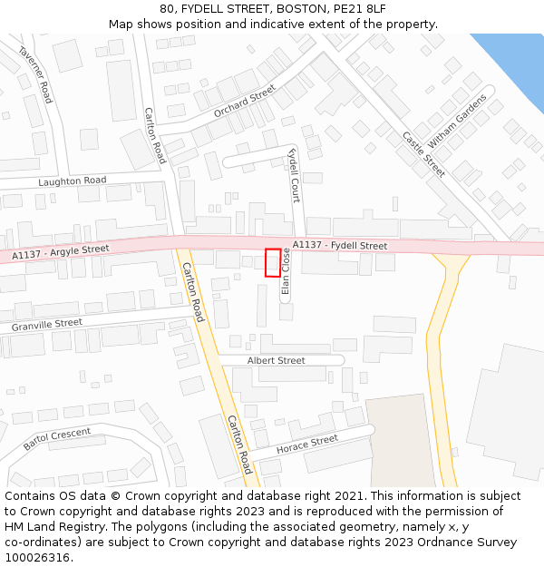 80, FYDELL STREET, BOSTON, PE21 8LF: Location map and indicative extent of plot