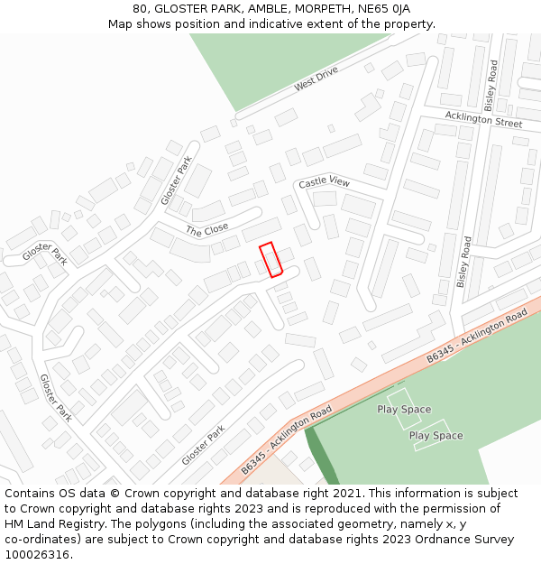 80, GLOSTER PARK, AMBLE, MORPETH, NE65 0JA: Location map and indicative extent of plot