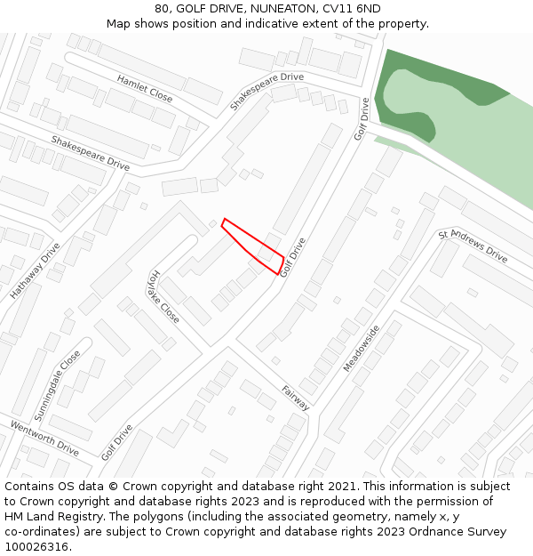 80, GOLF DRIVE, NUNEATON, CV11 6ND: Location map and indicative extent of plot