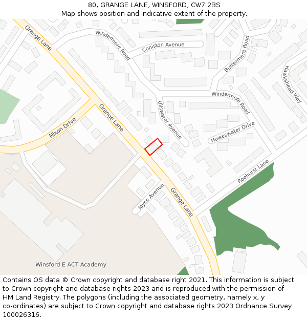 80, GRANGE LANE, WINSFORD, CW7 2BS: Location map and indicative extent of plot