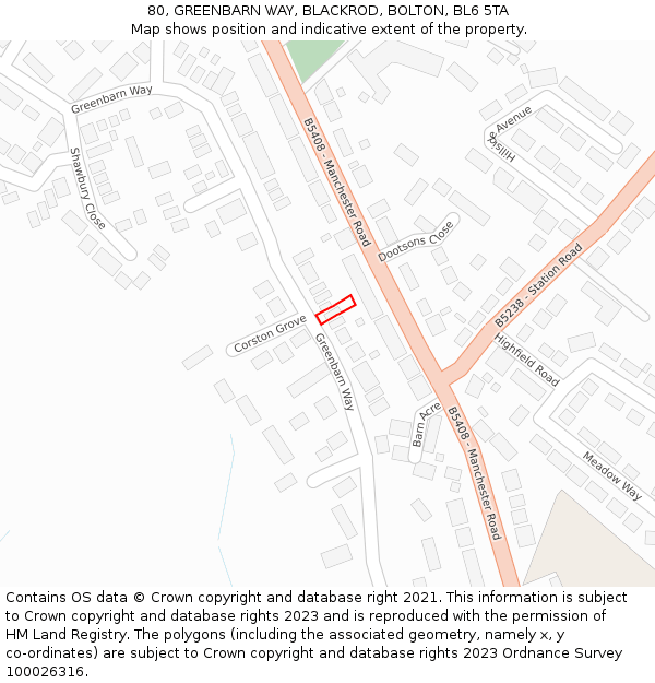 80, GREENBARN WAY, BLACKROD, BOLTON, BL6 5TA: Location map and indicative extent of plot