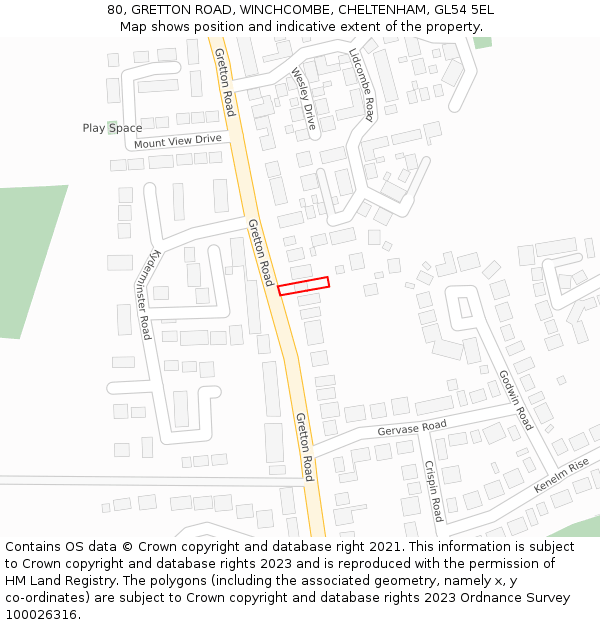 80, GRETTON ROAD, WINCHCOMBE, CHELTENHAM, GL54 5EL: Location map and indicative extent of plot