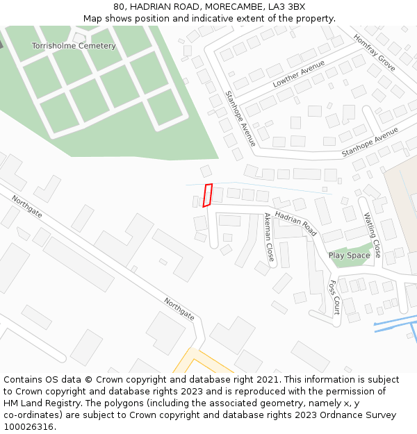 80, HADRIAN ROAD, MORECAMBE, LA3 3BX: Location map and indicative extent of plot